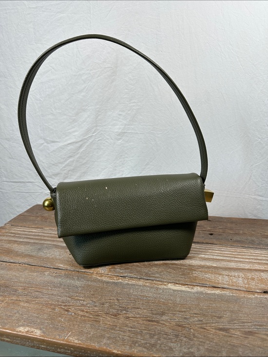 Handbags - Structured Olive Shoulder Bag with Gold Accent